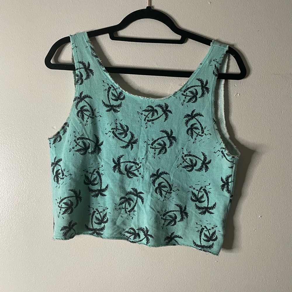 I LoveH81 Teal Green Palm Tree Sleeveless Crop Top